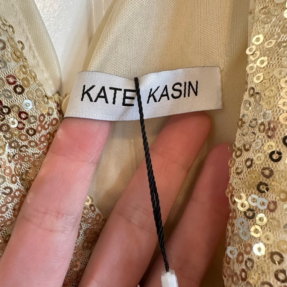 NWT Kate Kasin gold sequin evening gown, zip back, fully lined, size 8 - Picture 4 of 11